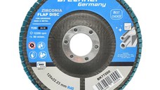 Disc lamelar, abraziv, cu zirconiu, pentru taiat si polizat metal, inox, P40, 125mm, Cod: BK77200 Echivalență: DISGX19, Breckner Germany