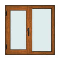 Fereastra 120x120cm, 2 canate, maro, stejar auriu, stanga si rabatare, Klass, 7cm, 6 camere, 2 garnituri - 1