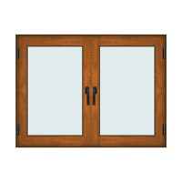 Fereastra 160x120cm, 2 canate, maro, stejar auriu, 2 deschideri si rabatare, cu montant fix, Klass, 7cm, 6 camere, 2 garnituri - 1