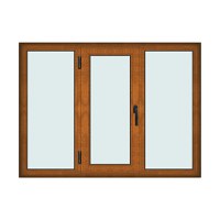 Fereastra 175x130cm, 3 canate, maro, stejar auriu, stanga si rabatare, Klass, 7cm, 6 camere, 2 garnituri - 1