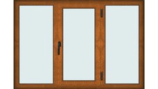 Fereastra 190x130cm, 3 canate, maro, stejar auriu, dreapta si rabatare, Klass, 7cm, 6 camere, 2 garnituri