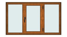 Fereastra 200x120cm, 3 canate, maro, stejar auriu, dreapta si rabatare, Klass, 7cm, 6 camere, 2 garnituri