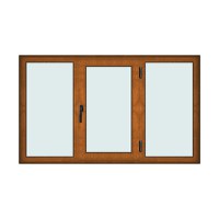 Fereastra 200x120cm, 3 canate, maro, stejar auriu, dreapta si rabatare, Klass, 7cm, 6 camere, 2 garnituri - 1
