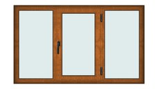 Fereastra 200x120cm, 3 canate, maro, stejar auriu, dreapta si rabatare, Klass, 7cm, 6 camere, 2 garnituri