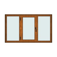 Fereastra 200x120cm, 3 canate, maro, stejar auriu, stanga si rabatare, Klass, 7cm, 6 camere, 2 garnituri - 1