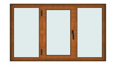 Fereastra 200x120cm, 3 canate, maro, stejar auriu, stanga si rabatare, Klass, 7cm, 6 camere, 2 garnituri