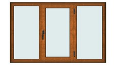 Fereastra 205x130cm, 3 canate, maro, stejar auriu, dreapta si rabatare, Klass, 7cm, 6 camere, 2 garnituri