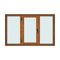 Fereastra 205x130cm, 3 canate, maro, stejar auriu, stanga si rabatare, Klass, 7cm, 6 camere, 2 garnituri - 1