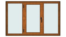 Fereastra 205x130cm, 3 canate, maro, stejar auriu, stanga si rabatare, Klass, 7cm, 6 camere, 2 garnituri