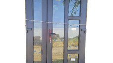 Usa, PVC & termopan, 120x210cm, antracit, dreapta, Kirchberger, 7cm, 6 camere, cu sticla mata si panel (a fost montata in showroom)