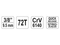 YATO arbore de acționare cu clichet 3/8&quot; 200 mm 72T arbore curbat, mâner moale CrV - 3