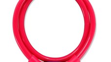 Antifurt bicicleta cu cifru, cablu din otel impletit, lungime 65 cm, rezistent, Roz