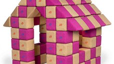 Blocuri JOY Magnetice de construit, JollyHeap, 150 cuburi, Bej-Roz