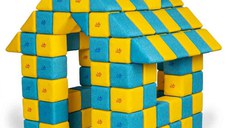 Blocuri JOY Magnetice de construit, JollyHeap, 150 cuburi, Galben-Bleu