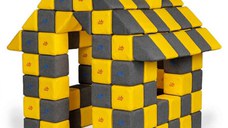 Blocuri JOY Magnetice de construit, JollyHeap, 150 cuburi, Galben-Gri Inchis
