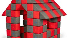 Blocuri JOY Magnetice de construit, JollyHeap, 150 cuburi, Rosu-Gri Inchis
