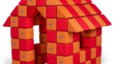 Blocuri JOY Magnetice de construit, JollyHeap, 150 cuburi, Rosu-Portocaliu