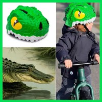 Casca bicicleta copii, model 3D, dimensiune reglabila 49-55 cm, 2-7 ani, Crocodile Verde - 1