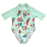 Costume de Baie   Inot pentru bebelusi si copii, Protectie Soare UPF50+, Mint Floral, Marimea 4 - 1