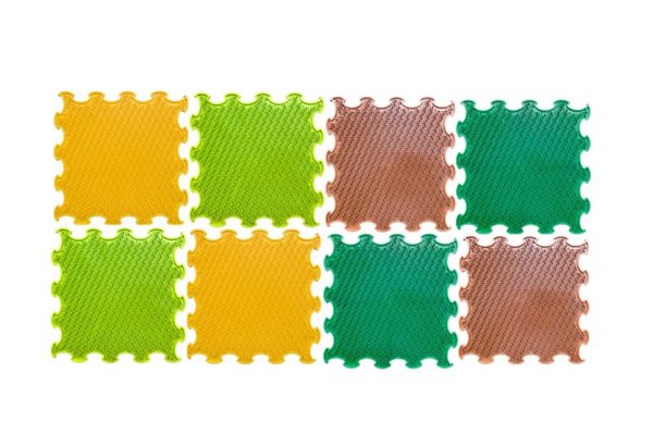 Covoras ortopedic, senzorial, set puzzle, 8 piese, model Grass Soft, Multicolor