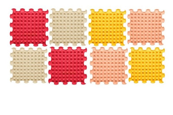 Covoras ortopedic, senzorial, set puzzle, 8 piese, model Little Pyramids, textura moale, Multicolor