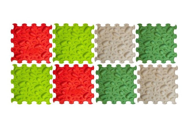 Covoras ortopedic, senzorial, set puzzle, 8 piese, model Pinecones, textura moale, Multicolor