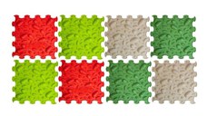 Covoras ortopedic, senzorial, set puzzle, 8 piese, model Pinecones, textura moale, Multicolor