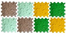 Covoras ortopedic, senzorial, set puzzle, 8 piese, model Pinecones, textura rigida, Multicolor