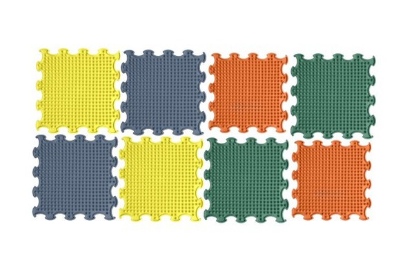 Covoras ortopedic, senzorial, set puzzle, 8 piese, model Spikes, textura moale, Multicolor