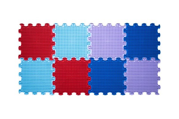 Covoras ortopedic, senzorial, set puzzle, 8 piese, model Spikes, textura rigida, Multicolor