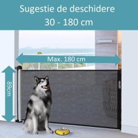 Poarta siguranta caini, pisici, copii, protectie scari si usi, dimensiune ajustabila, Empria, 180 cm, Negru - 1