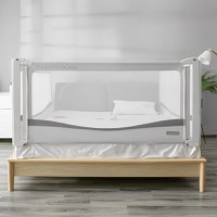 Protectie laterala pat Premium XXL inaltime ajustabila 81-96 cm, 117 cm, Gri deschis - 1