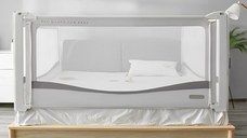 Protectie laterala pat Premium XXL inaltime ajustabila 81-96 cm, 117 cm, Gri deschis