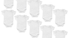 Set 10 body-uri din bumbac albe cu maneca scurta Drool, 0-3 luni