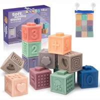 Set 12 cuburi de construit din silicon, jucarie educationala colorata, Empria, Cifre si Forme - 1