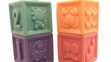 Set 4 cuburi silicon copii, jucarie educationala colorata, Empria, cifre si forme