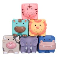 Set 6 cuburi de construit din silicon, jucarie educationala colorata, Empria, animale - 1