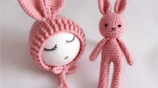 Set de caciulita cu iepuras pentru nou-nascut Drool, Roz inchis