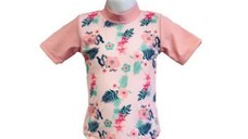 Tricou Copii Maneca Scurta, Anti-Iritatii, Protectie Soare UPF50+, Floral Pink, Marimea 2