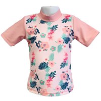 Tricou Protectie UV Copii, Protectie Solara UPF50+, Floral Pink, Marimea 6 - 1