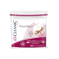 Betisoare de Urechi Biodegradabile din Bumbac - Cleanic Pure Effect 100% Biodegradable, 100 buc/punga - 1