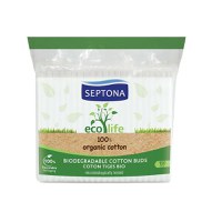 Betisoare de Urechi Biodegradabile din Bumbac Organic - Septona Eco Life 100% Organic Cotton Biodegradable Cotton Buds, 100 buc - 1