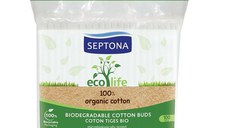 Betisoare de Urechi Biodegradabile din Bumbac Organic - Septona Eco Life 100% Organic Cotton Biodegradable Cotton Buds, 100 buc
