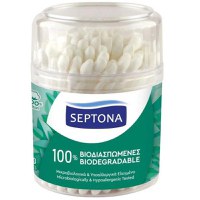 Betisoare de Urechi Biodegradabile din Bumbac - Septona 100% Biodegradable, 100 buc - 1