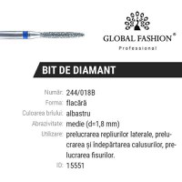 Bit diamant cuticule Flacara 244-018B - Brau albastru - 1