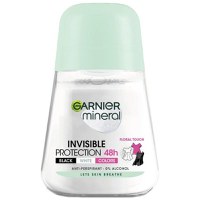 Deodorant Antiperspirant Roll-on - Garnier Mineral Invisible Protection 48h Black White Colors Floral Touch, 50 ml - 1