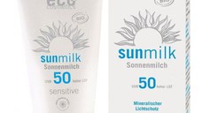 Lapte de Plaja Bio pentru Piele Sensibila cu Ulei de Zmeura SPF 50 Eco Cosmetics, 75ml