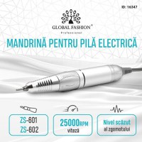 Mandrina profesionala, freza electrica unghii, pentru modelele ZS-601, ZS-602, 25000 rpm, argintie - 1
