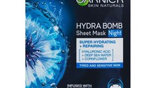 Masca Servetel Hidratare Intensa si Reparare cu Extract de Albastrele si Acid Hialuronic - Garnier Skin Naturals Hydra Bomb Sheet Mask Night, 28 g