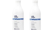 Pachet 2 x Sampon pentru Neutralizarea Tonurilor de Rosu sau Portocaliu pentru Par Brunet/ Saten - Milk Shake Cold Brunette Shampoo, 1000 ml